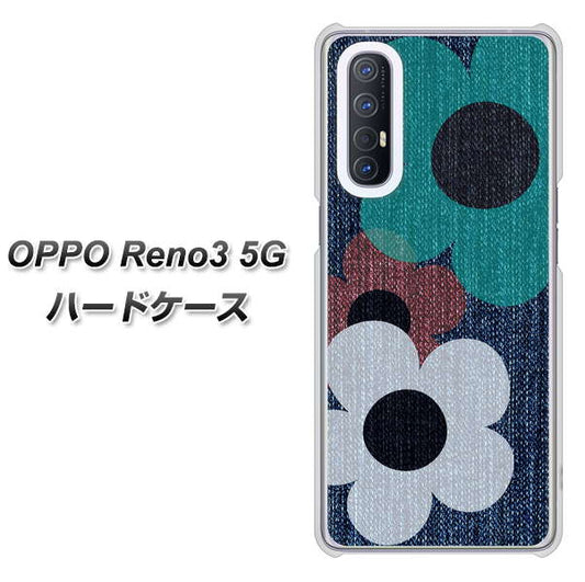 SoftBank OPPO Reno3 5G 高画質仕上げ 背面印刷 ハードケース【EK869 ルーズフラワーinデニム風】