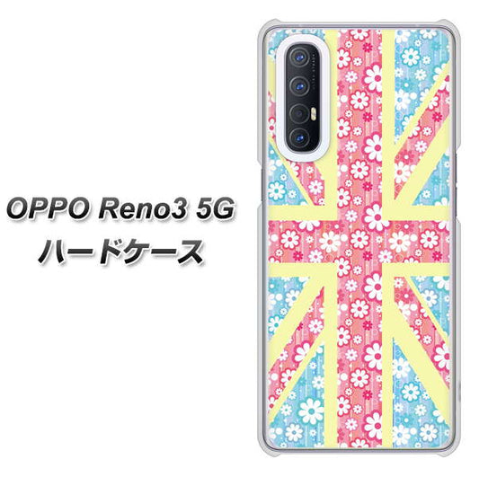 SoftBank OPPO Reno3 5G 高画質仕上げ 背面印刷 ハードケース【EK895 ユニオンジャックパステルフラワー】