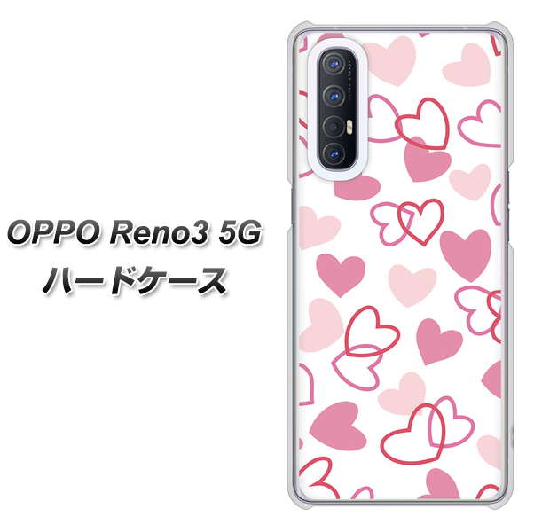 SoftBank OPPO Reno3 5G 高画質仕上げ 背面印刷 ハードケース【VA929 ハートがいっぱい ピンク】