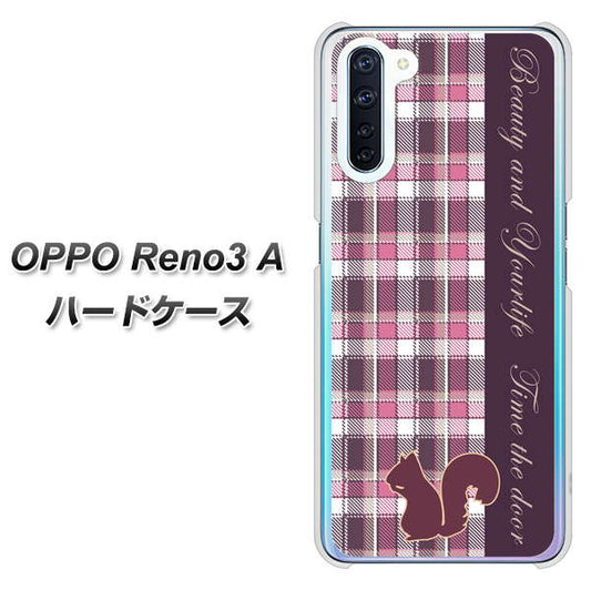 SIMフリー OPPO Reno3 A 高画質仕上げ 背面印刷 ハードケース【519 チェック柄にリス】