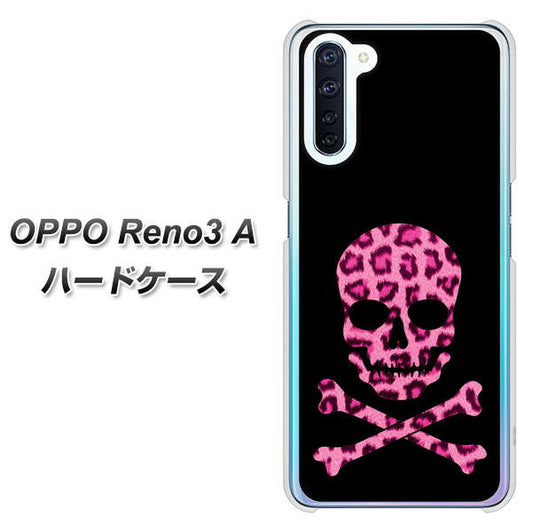 SIMフリー OPPO Reno3 A 高画質仕上げ 背面印刷 ハードケース【1079 ドクロフレームヒョウピンク】