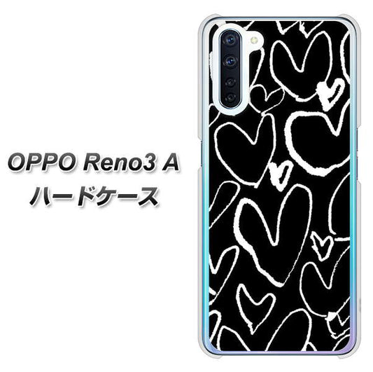 SIMフリー OPPO Reno3 A 高画質仕上げ 背面印刷 ハードケース【1124 ハート BK＆WH】