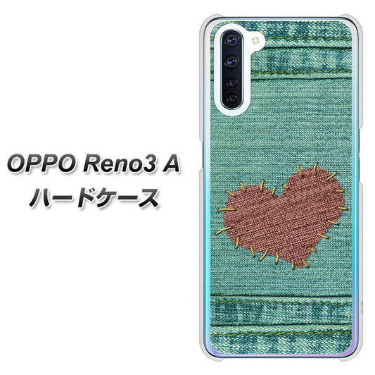 SIMフリー OPPO Reno3 A 高画質仕上げ 背面印刷 ハードケース【1142 デニムとハート】