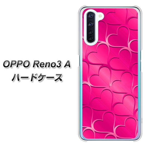 SIMフリー OPPO Reno3 A 高画質仕上げ 背面印刷 ハードケース【1347 かくれハート（ショッキングピンク）】