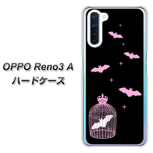 SIMフリー OPPO Reno3 A 高画質仕上げ 背面印刷 ハードケース【AG809 こうもりの王冠鳥かご（黒×ピンク）】