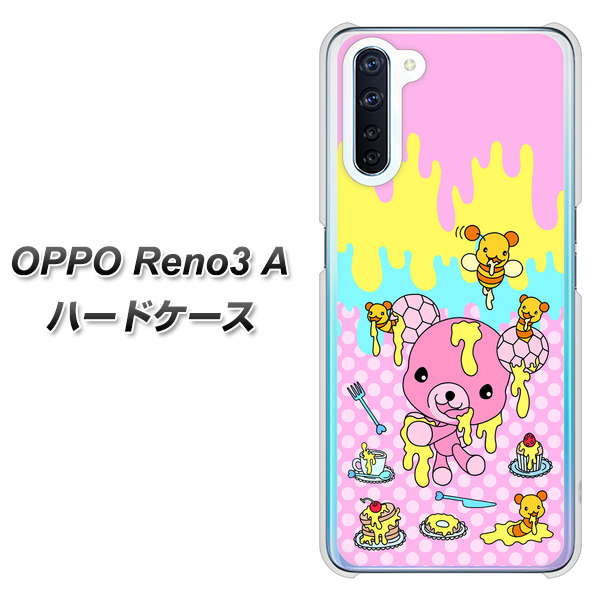 SIMフリー OPPO Reno3 A 高画質仕上げ 背面印刷 ハードケース【AG822 ハニベア（水玉ピンク）】