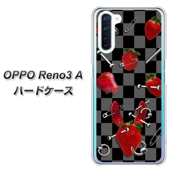 SIMフリー OPPO Reno3 A 高画質仕上げ 背面印刷 ハードケース【AG833 苺パンク（黒）】