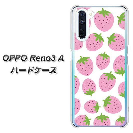 SIMフリー OPPO Reno3 A 高画質仕上げ 背面印刷 ハードケース【SC809 小さいイチゴ模様 ピンク】