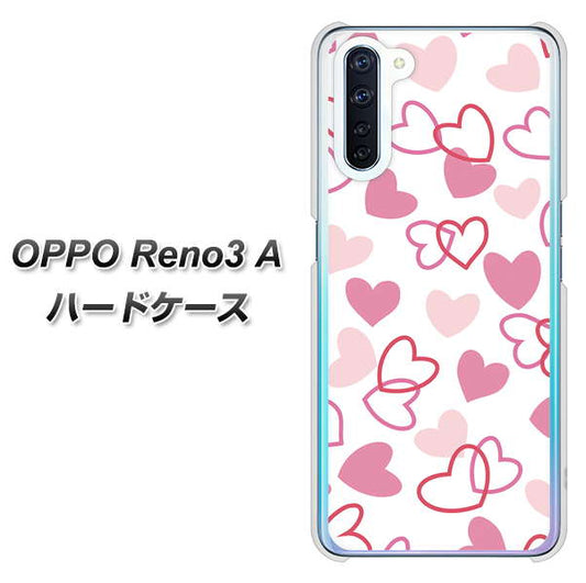 SIMフリー OPPO Reno3 A 高画質仕上げ 背面印刷 ハードケース【VA929 ハートがいっぱい ピンク】