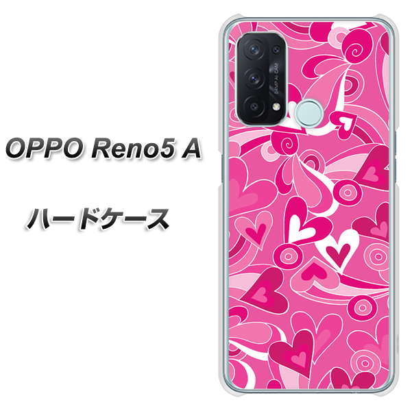 SIMフリー オッポ Reno5 A 高画質仕上げ 背面印刷 ハードケース【383 ピンクのハート】