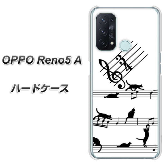 SIMフリー オッポ Reno5 A 高画質仕上げ 背面印刷 ハードケース【1112 音符とじゃれるネコ2】