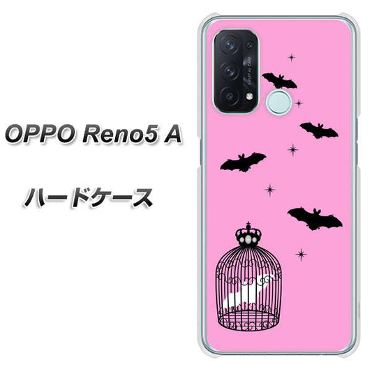 SIMフリー オッポ Reno5 A 高画質仕上げ 背面印刷 ハードケース【AG808 こうもりの王冠鳥かご（ピンク×黒）】