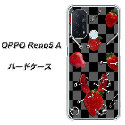 SIMフリー オッポ Reno5 A 高画質仕上げ 背面印刷 ハードケース【AG833 苺パンク（黒）】