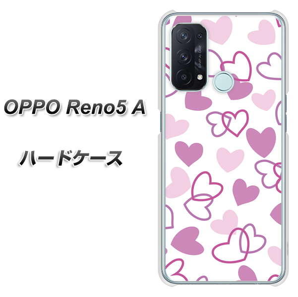 SIMフリー オッポ Reno5 A 高画質仕上げ 背面印刷 ハードケース【VA928 ハートがいっぱい パープル】