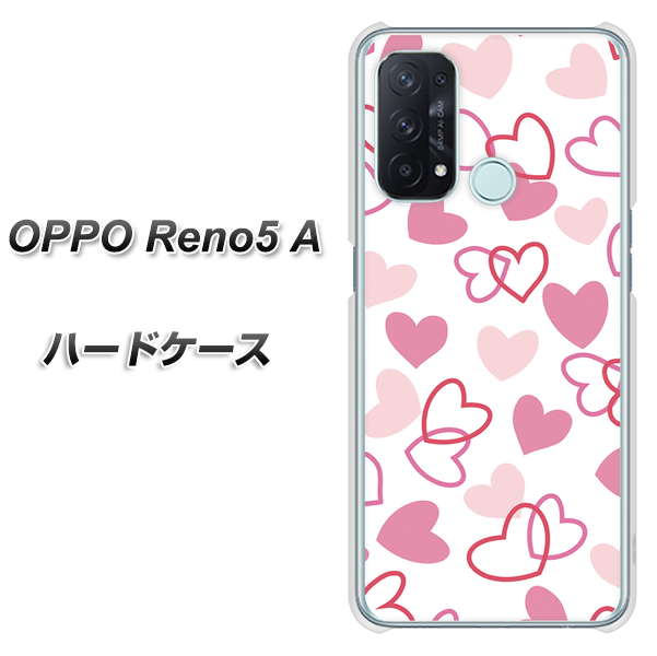 SIMフリー オッポ Reno5 A 高画質仕上げ 背面印刷 ハードケース【VA929 ハートがいっぱい ピンク】