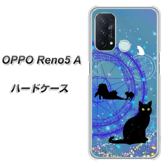 SIMフリー オッポ Reno5 A 高画質仕上げ 背面印刷 ハードケース【YJ327 魔法陣猫 キラキラ　かわいい】