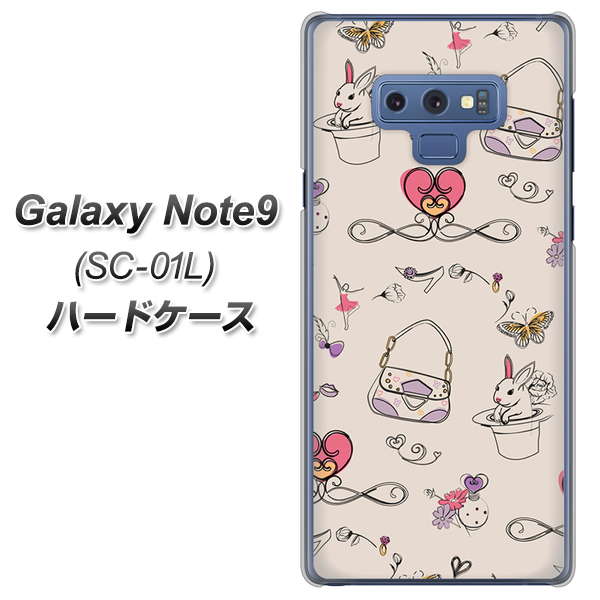 docomo ギャラクシー ノート9 SC-01L 高画質仕上げ 背面印刷 ハードケース【705 うさぎとバッグ】