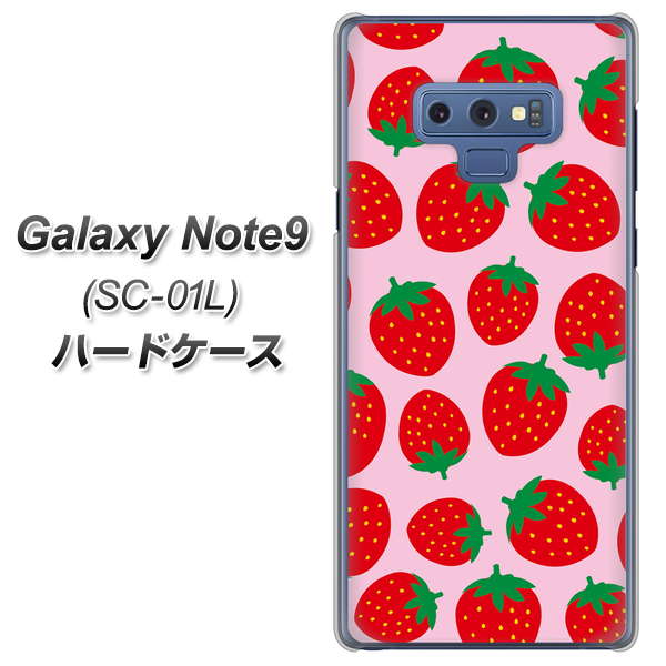 docomo ギャラクシー ノート9 SC-01L 高画質仕上げ 背面印刷 ハードケース【SC813 小さいイチゴ模様 レッドとピンク】