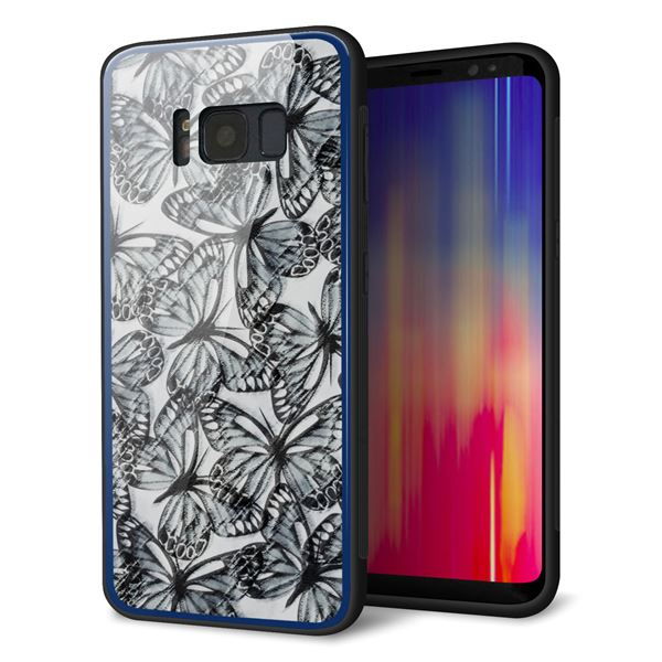 docomo ギャラクシー S8 SC-02J 強化ガラス＆TPUスマホケース ガラプリ【SC906 ガーデンバタフライ ブルー】