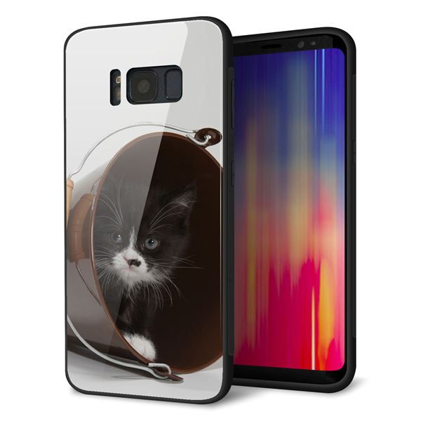 docomo ギャラクシー S8 SC-02J 強化ガラス＆TPUスマホケース ガラプリ【VA800 ネコとバケツ】