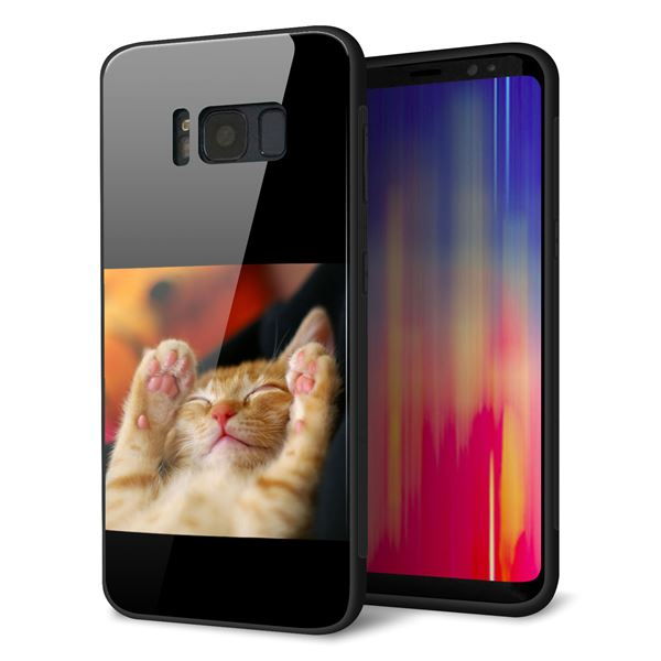 docomo ギャラクシー S8 SC-02J 強化ガラス＆TPUスマホケース ガラプリ【VA804 爆睡するネコ】