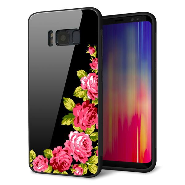 docomo ギャラクシー S8 SC-02J 強化ガラス＆TPUスマホケース ガラプリ【VA826 バラのフレーム(黒)】