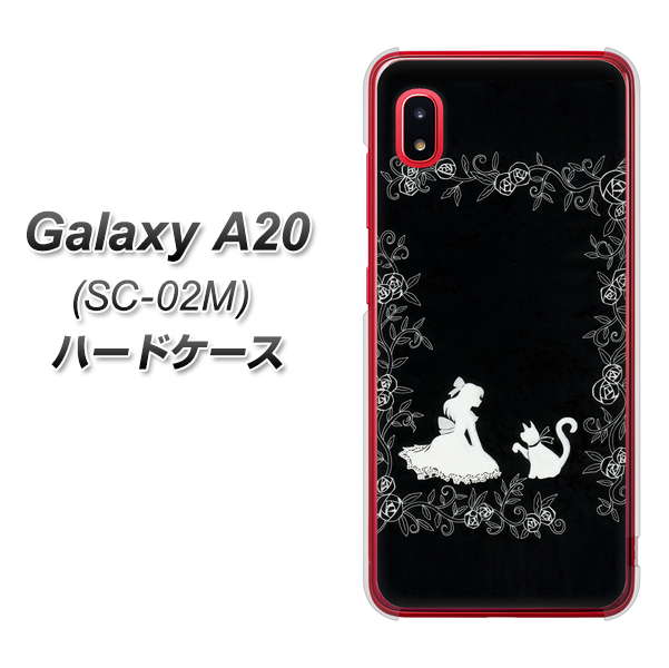 docomo ギャラクシー A20 SC-02M 高画質仕上げ 背面印刷 ハードケース【1097 お姫様とネコ（モノトーン）】