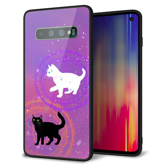 docomo ギャラクシー S10 SC-03L 強化ガラス＆TPUスマホケース ガラプリ【YJ328 魔法陣猫 キラキラ　かわいい　ピンク】