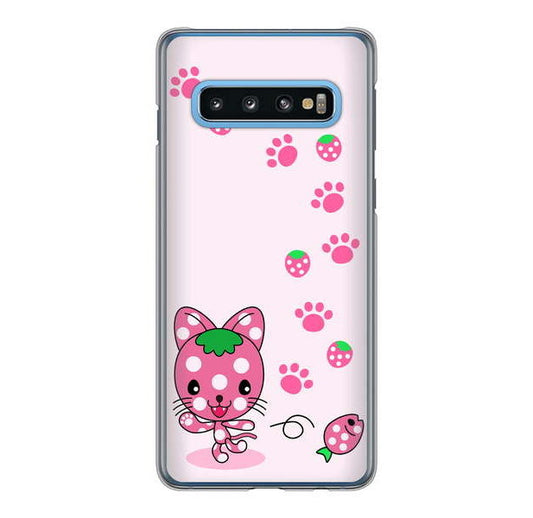 Galaxy S10 SC-03L docomo 高画質仕上げ 背面印刷 ハードケース むかいあぐる イチゴ猫のにゃんベリー