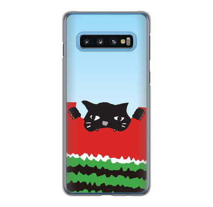 Galaxy S10 SC-03L docomo 高画質仕上げ 背面印刷 ハードケース すいかをかじるネコ