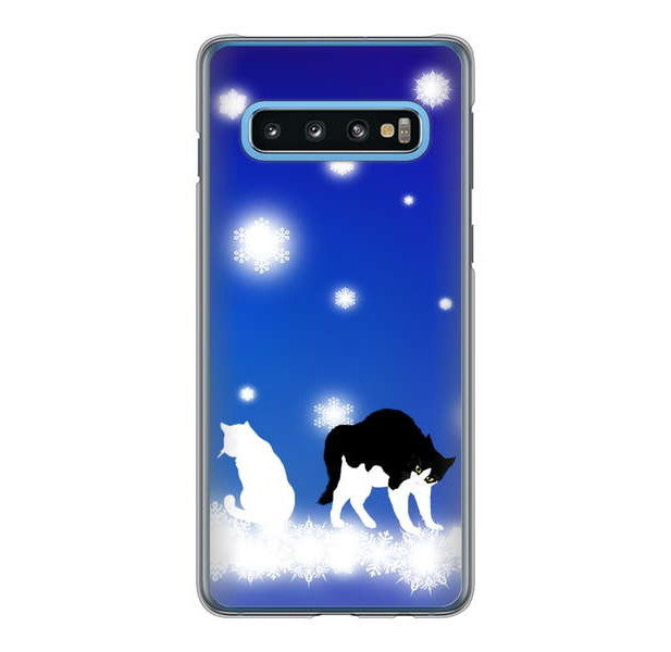 Galaxy S10 SC-03L docomo 高画質仕上げ 背面印刷 ハードケース 【YJ335 雪の結晶 はちわれ】