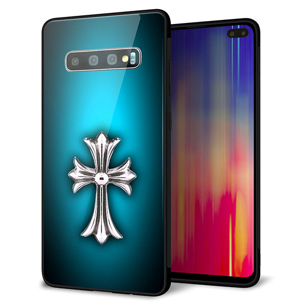 docomo ギャラクシー S10+ SC-04L 強化ガラス＆TPUスマホケース ガラプリ【334 クロスブルー】