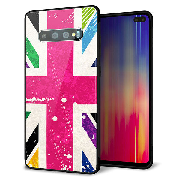docomo ギャラクシー S10+ SC-04L 強化ガラス＆TPUスマホケース ガラプリ【SC806 ユニオンジャック ピンクビンテージ】