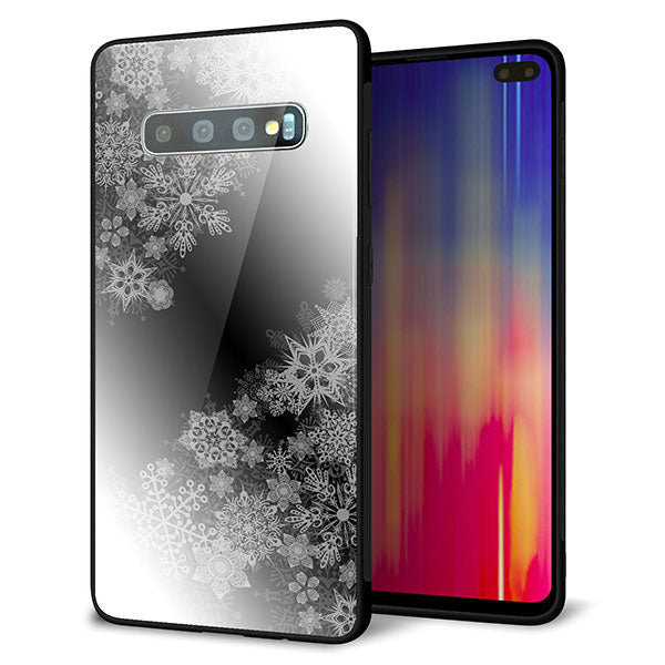 docomo ギャラクシー S10+ SC-04L 強化ガラス＆TPUスマホケース ガラプリ【YJ340 モノトーン 雪の結晶 】