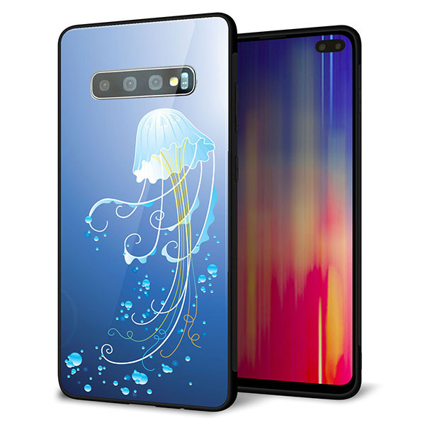 docomo ギャラクシー S10+ オリンピック限定モデル SC-05L 強化ガラス＆TPUスマホケース ガラプリ【362 ジェリーフィシュ】