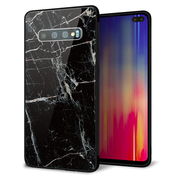 docomo ギャラクシー S10+ オリンピック限定モデル SC-05L 強化ガラス＆TPUスマホケース ガラプリ【KM867 大理石BK】