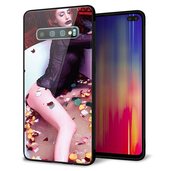 docomo ギャラクシー S10+ オリンピック限定モデル SC-05L 強化ガラス＆TPUスマホケース ガラプリ【KM885 バラ風呂】