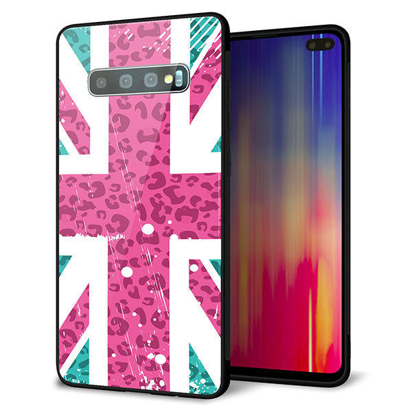 docomo ギャラクシー S10+ オリンピック限定モデル SC-05L 強化ガラス＆TPUスマホケース ガラプリ【SC807 ユニオンジャック ピンクヒョウ柄】