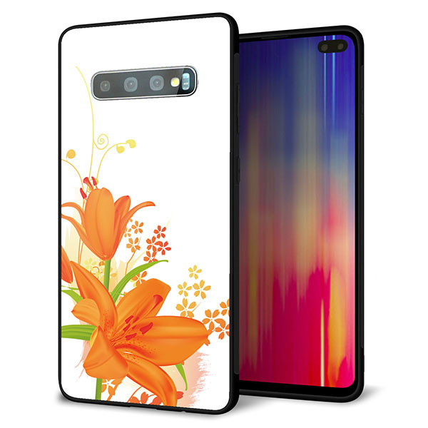docomo ギャラクシー S10+ オリンピック限定モデル SC-05L 強化ガラス＆TPUスマホケース ガラプリ【SC848 ユリ（オレンジ）】