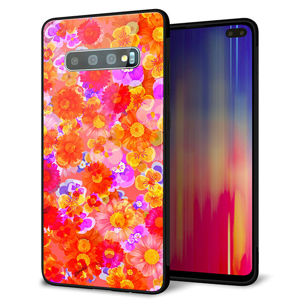 docomo ギャラクシー S10+ オリンピック限定モデル SC-05L 強化ガラス＆TPUスマホケース ガラプリ【SC871 リバティプリント フルールドパルファン（レッド）】