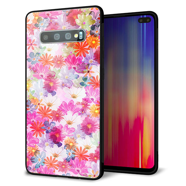 docomo ギャラクシー S10+ オリンピック限定モデル SC-05L 強化ガラス＆TPUスマホケース ガラプリ【SC874 リバティプリント プレスドフラワー（ピンク）】