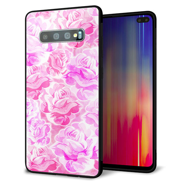 docomo ギャラクシー S10+ オリンピック限定モデル SC-05L 強化ガラス＆TPUスマホケース ガラプリ【SC928 ローズ ピンク】