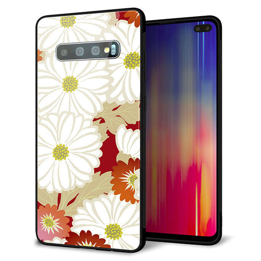 docomo ギャラクシー S10+ オリンピック限定モデル SC-05L 強化ガラス＆TPUスマホケース ガラプリ【YJ322 和柄 菊】