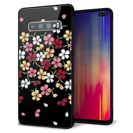 docomo ギャラクシー S10+ オリンピック限定モデル SC-05L 強化ガラス＆TPUスマホケース ガラプリ【YJ323 和柄 なでしこ】