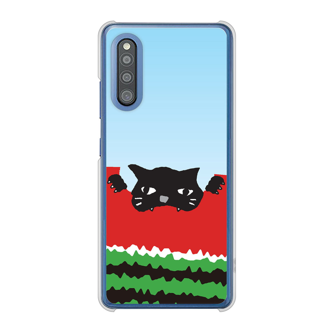 Galaxy A41 SC-41A docomo 高画質仕上げ 背面印刷 ハードケース すいかをかじるネコ