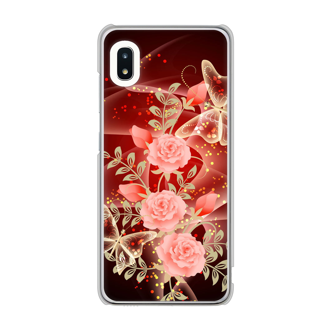 Galaxy A21 SC-42A docomo 高画質仕上げ 背面印刷 ハードケース 【VA824 魅惑の蝶とピンクのバラ】