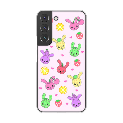 Galaxy S22 SC-51C docomo 高画質仕上げ 背面印刷 ハードケース むかいあぐる フルーツうさぎのブルーラビッツ