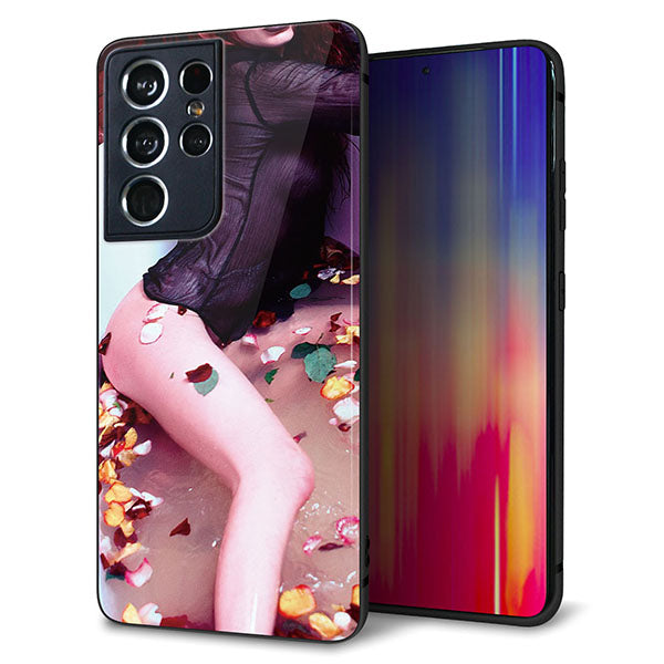 docomo ギャラクシーS21 ウルトラ 5G SC-52B 強化ガラス＆TPUスマホケース ガラプリ【KM885 バラ風呂】