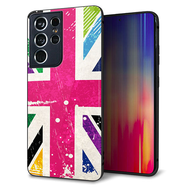 docomo ギャラクシーS21 ウルトラ 5G SC-52B 強化ガラス＆TPUスマホケース ガラプリ【SC806 ユニオンジャック ピンクビンテージ】
