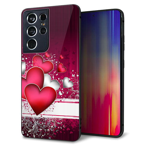 docomo ギャラクシーS21 ウルトラ 5G SC-52B 強化ガラス＆TPUスマホケース ガラプリ【VA835 ハートの息吹】